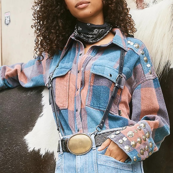 NWTS FREE PEOPLE EMBELLISHED PLAID (M) - Picture 5 of 6